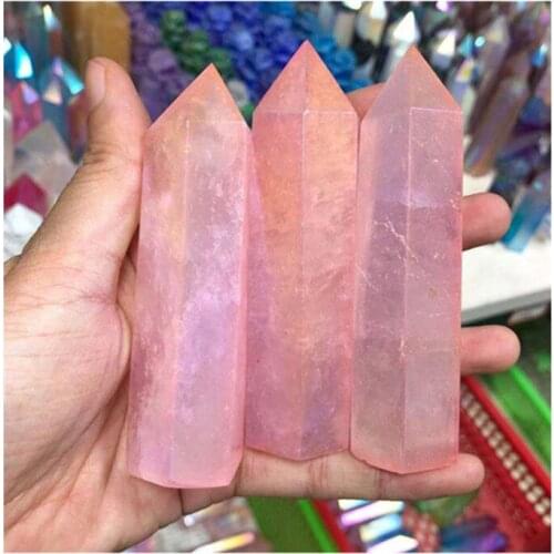 Pink Aura Clear Quartz Wand Point Natural Stones For Home Decoration