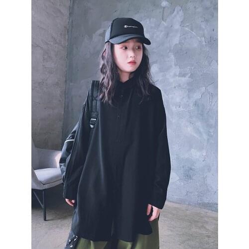 Children Black Shirts Girl Boy Loose Long Tops Hiphop Dance Clothes Spring Autumn Cotton Shirts 8 10 12 14 years