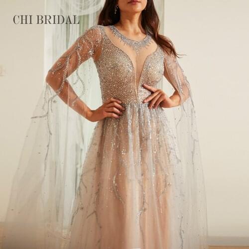 Perspective Of Tulle Deep V-Neck Evening Dress Prom Dress Custom Floating Sleeve Feature Design Handmade Nail Beads Luxury Dress