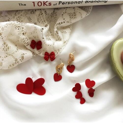 1 Pair China Red Series Ear Post Stud Earrings For Women Jewelry Red Bow Knot Style Accessories Daily Business Jewelry