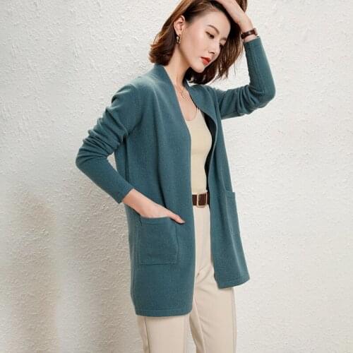 Wool Cardigan Womens Knitted Mid-length 2021 Spring and Autumn New Korean Style Loose Outer Thin Large Size Cashmere Jacket