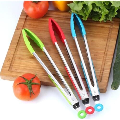 Silicone Food Tong Stainless Steel Kitchen Tongs Silicone Non-Slip Cooking Clip Clamp BBQ Salad Tools Grill Kitchen Accessories