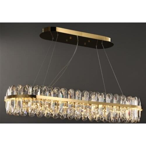 Modern Dining Room Luxury Led Dimmable Pendant Lights Lustre K9 Crystal Pendant Lamp Oval Polished Steel Gold Led Hanging Lamp