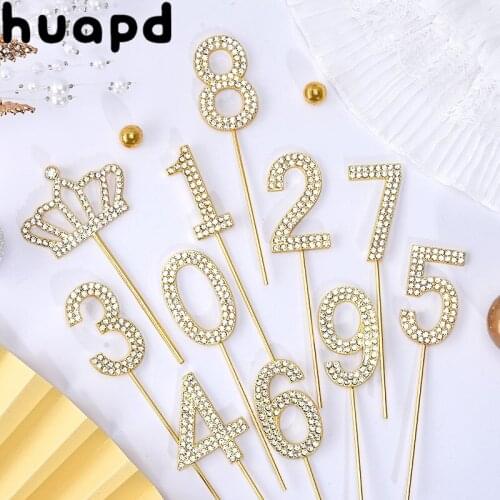 Flash alloy rhinestone number cake topper baby shower birthday decoration wedding gold and silver number cake dessert decoration