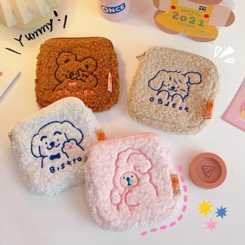 MINKYS New Arrival Kawaii Bear Lambswool Plush Storage Bag For Pens Makeups Storage Bags Gift School Stationery