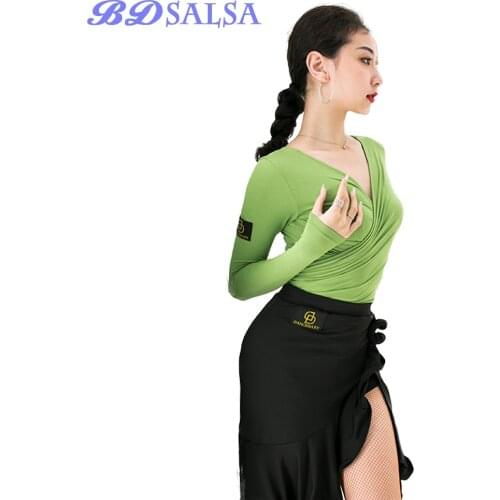 2020 Tops New Latin Dance Dress Summer Skirt Female Adult Dance Dress Two Put On Clothes DA440 V-Neck Short Sleeve Rumba Hot