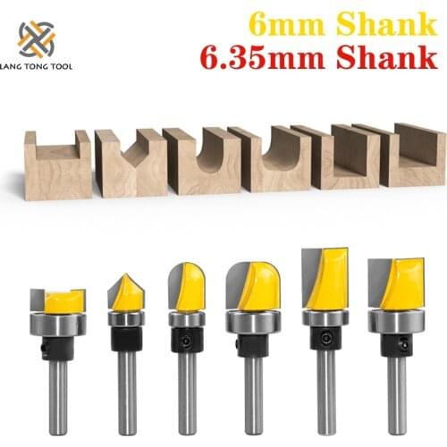 LANG TONG TOOL 6PC Pattern Bit Flush Trim Bit Straight Bit with Bearing Hinge Mortising Router Bit Wood Trimmer Cutter LT097