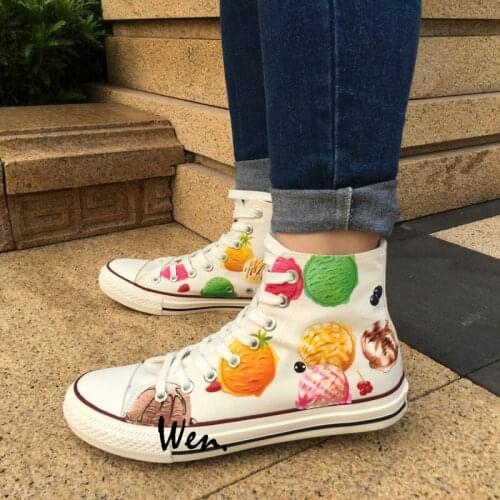 Wen Design Custom White Original Hand Painted Shoes Ice Cream Women Mens High Top Canvas Sneakers Gifts for Boys Girls