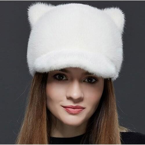 Winter warm womens real mink fur cap Russian high-quality elegant head hat