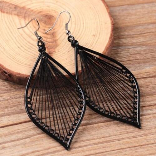 Bohemian Weave Leaf Earrings Women Exaggerated Eardrop Women Ethnic Stud Ear Ring Pendants Fashion Jewelry