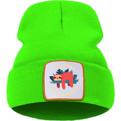 Not Fast Not Furious Cartoon Sloth Winter Cap Street Fashion Warm Beanie Caps Simple Casual Unisex Caps Quality Comfort Hat