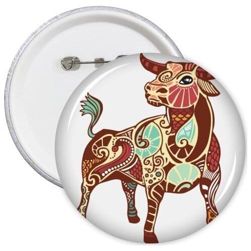 Sign Taurus Constellation Zodiac Symbol Mark Illustration Pattern Round Pin Badge Button 5pcs