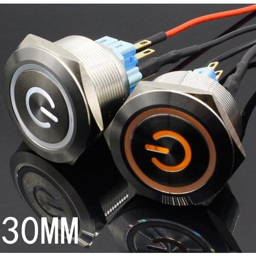 1pc 30mm Metal Stainless Steel Waterproof Momentary/Locking LED Push Button Switch Car Auto Engine Start PC Power Symbol