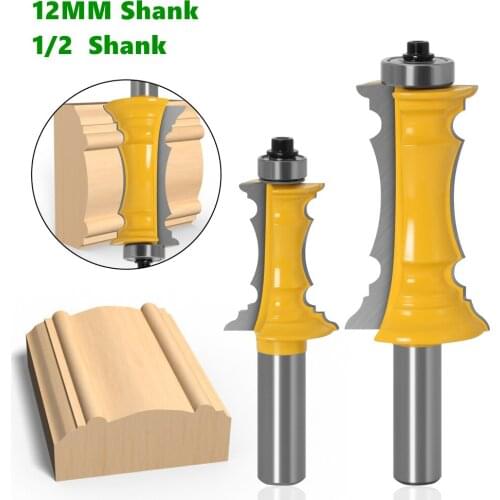 2 PCS 1/2" Shank Mitered Door Drawer Molding Router Bits Handrail Line Knife Tenon Cutter For Woodworking Tools