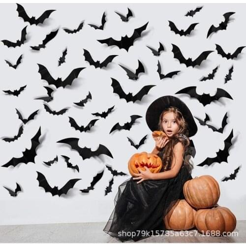 28/88pcs Halloween Decoration 3D Black PVC Bat Halloween Party DIY Decor Bar Room Halloween Party Scary Decos Props Wall Sticker