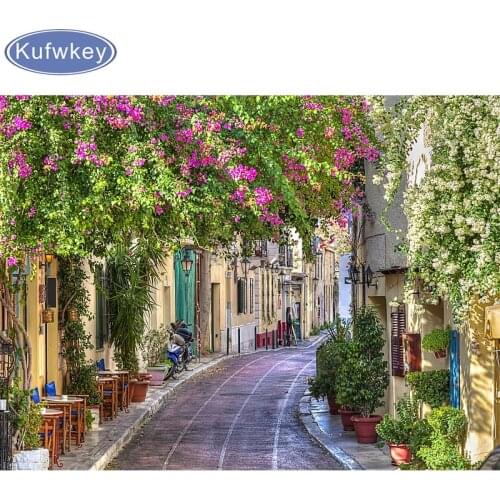 Diy full square round mosaic diamond painting city landscape diamond embroidery flower 5d diamond cross stitch kits