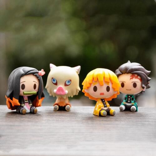 Anime Demon Slayer figurineTanjiro Nezuko Inosuke Zenizu Q Ver. Sitting Action Figure Kimetsu No Yaiba figures Model Toys Doll