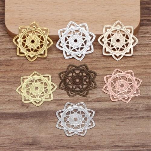 SIXTY TOWFISH 20 Pieces DIY Jewelry Accessories 30mm Handmade Materials Charms Brass Flower Filigree Flower Slice
