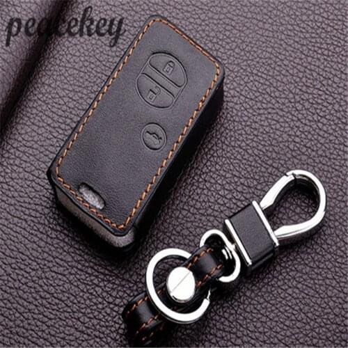 Peacekey Leather Car Key Fob Holder Keychain Hang Cover Sticker For Toyota Camry Highlander Prado Crown Land Cruiser Prius Aqua
