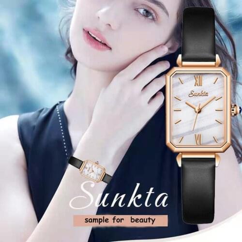 SUNKTA Watch Women Watches top brand luxury fashion rectangular small green watch ladies ultra-thin waterproof Quartz Wristwatch