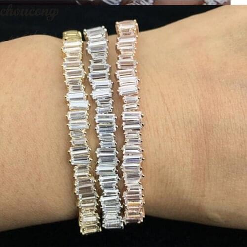 Choucong 3 colors Baguette bangle cuff 5A cubic zirconia White Gold Filled Party bracelets Bangles for women wedding accessaries