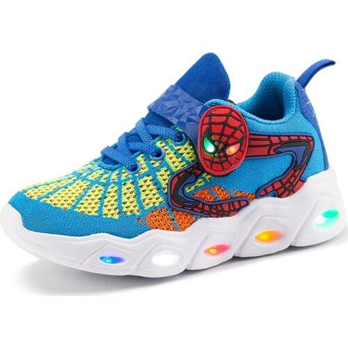 Disney childrens cartoon spiderman non-slip soft-soled casual sports shoes boys and girls students running LED light shoes