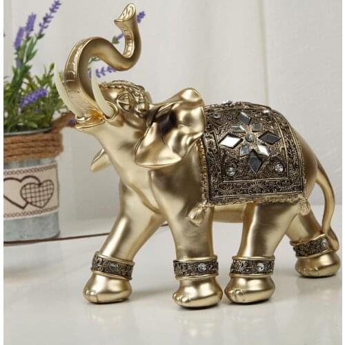 Home Decor Thai Feng Shui Elephant Resin Craft Gold Lucky Elephant Ornament Office Living Room Home Decoration