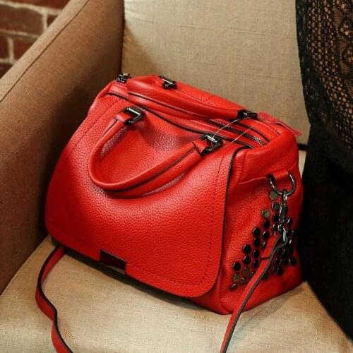 Elegant Leather Ladies Genuine Shoulder Bag Rivets Designer Handbag Women Office Work Packing Crossbody Bag 2020 New Totes Bags