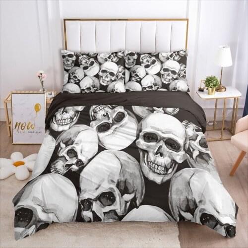 Fanaijia Cool Skull Bedding Set King Vintage Duvet Cover 3pcs Sugar Skull Gothic Bedclothes Flowers Black White Bed Set