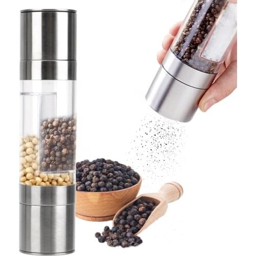 Cooking Tools Stainless Steel 2 in 1 Manual Pepper Grinder Shaker Salt Cumin Spice Mill Household portable Seasoning Grinding