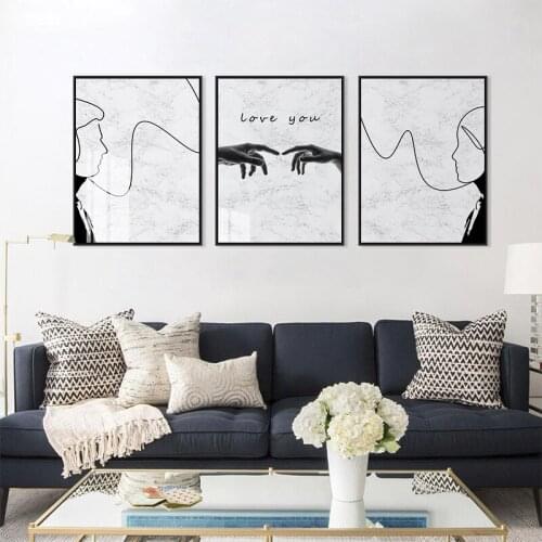Nordic Minimalist Love Art Couple Line Drawing Canvas Paintings Monochrome Posters Prints Wall Pictures for Living Room Decor