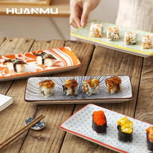 Ceramic Plate Tableware Nordic Style Underglaze Restaurant Rectangular Sushi Compote Household Dim Sum Flat Plate Dish Tray