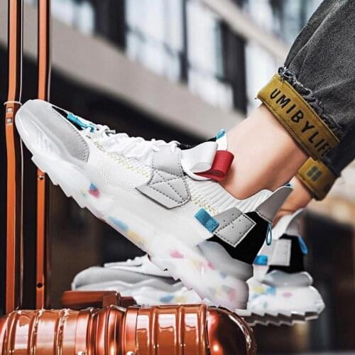 Summer Rubber Sole Sneakers Socks Mens Shoes Sport Mens Sports Footwear Men Running Shoes White Knit Tennis 2021 Flat GME-1236