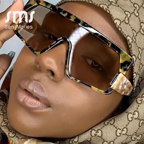 Fashion Double Color Frame One Piece Sunglasses For Women Vintage Square Rivet Shield Eyewear Men Oversized Glasses 2020 Leopard