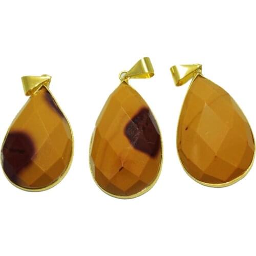 5pc Gold Bezel Fashion Jewelry Yellow Faceted natural gem stone Water drop pendant for necklace raw bloodstone pendant for women