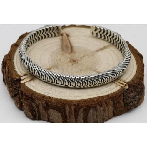 Pure Sterling Silver 925 Braided Woven Mens Cuff Bangle Bracelet Handmade Thai Silver 925 Men Thick Bracelet Simple Cool Jewelry