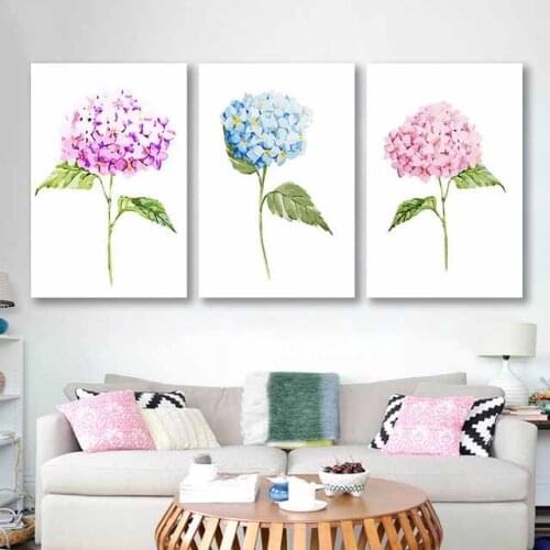 DIY colorings pictures by numbers with colors Hydrangea picture drawing painting framed Home decor three pieces