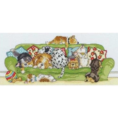 Puppy sleeping on sofa patterns Counted Cross Stitch 11CT 14CT 18CT DIY Chinese Cross Stitch Kits Embroidery Needlework Sets
