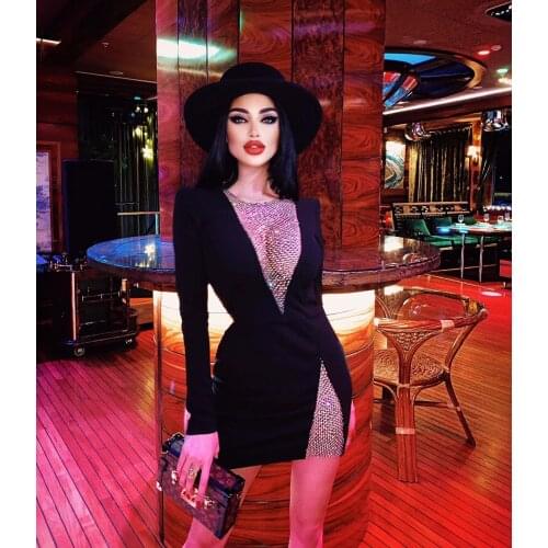 New Fashion Women Sexy Long Sleeve O Neck Black Red White Mini Bodycon Bandage Dress Ladies Party Dress Vestidos