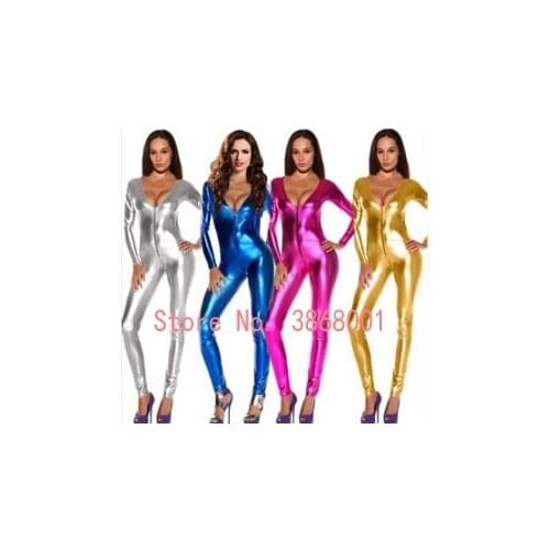 New style Shiny Metallic sexy Women Catsuit Lady Leotard Catsuit Front Zipper bodysuit for men kids