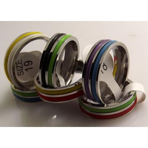 WHOLESALE 18 pcs Mixed double color Silica gel line STAINLESS STEEL RINGS