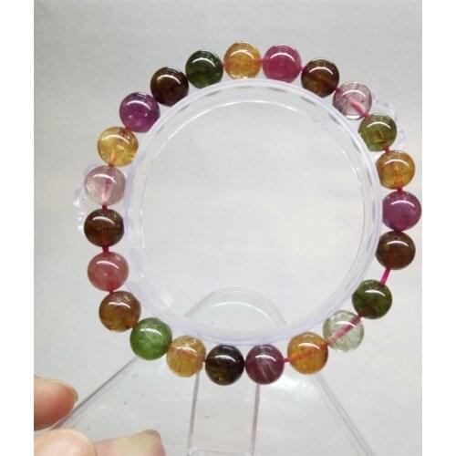 Wholesale 8mm Natural Multi Colors Tourmaline Gems Crystal Bracelets For Women Femme Charm Stretch Clear Round Bead Bracelet