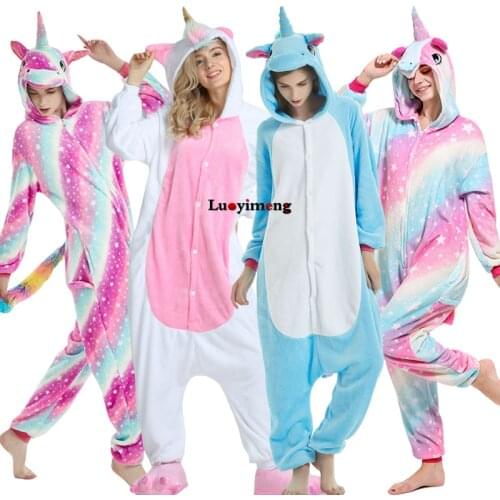 Unicorn Pyjamas For Women Kigurumi Animal Stitch Unicornio Adults Onesie Jumpsuit Pajamas Flannel Sleepwear Kugurumi Overalls
