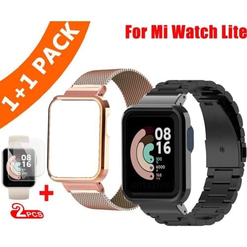 2 Pack Band+ Metal Case For Xiaomi Mi Watch Lite Bracelet Strap Steel Watchbands For Xiaomi Watch Lite Correa Protector Case