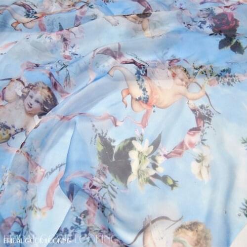 LEO&LIN Large Wide Cupids Arrow Light Blue Real Silk Chiffon 100% Silk Clothing Cloth Fabric DIY Sewing Tissue