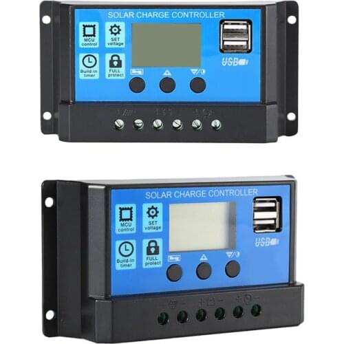 60A/50A/40A/30A/20A/10A 12V 24V Auto Solar Charge Controller PWM Controllers LCD Dual USB 5V Output Solar Panel PV Regulator