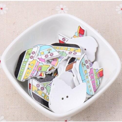 Mix Cartoon Ship Wooden Buttons Botones Handmade Accessories Decoration Sewing Scrapbooking Crafts DIY 27x30mm 20pcs MZ102