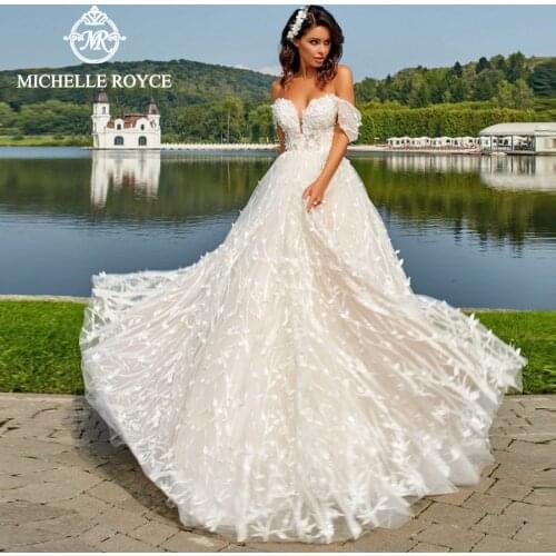 Michelle Royce A-Ling Wedding Dresses 2020 Sweetheart Off The Shoulder Backless Princess Appliques Chapel Train Vestido De Noiva