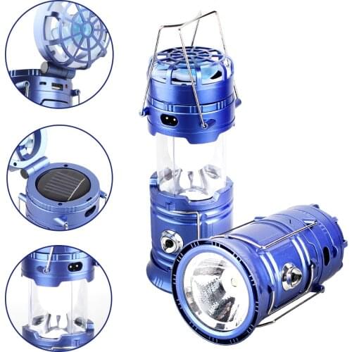 T-SUNRISE 5W LED Camping Lights Outdoor Tent Camping Lantern Collapsible Solar Flashlights Lamp With Mini Fan Line Rechargeable
