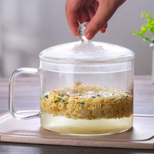 Heat Resistant Glass Household Fruit Soup Salad Bowl with Lid and Handle Creative Transparent Microwave Instant Noodle Bowls